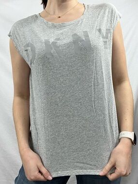 DKNY Heather Gray Logo Cap-Sleeve Tank